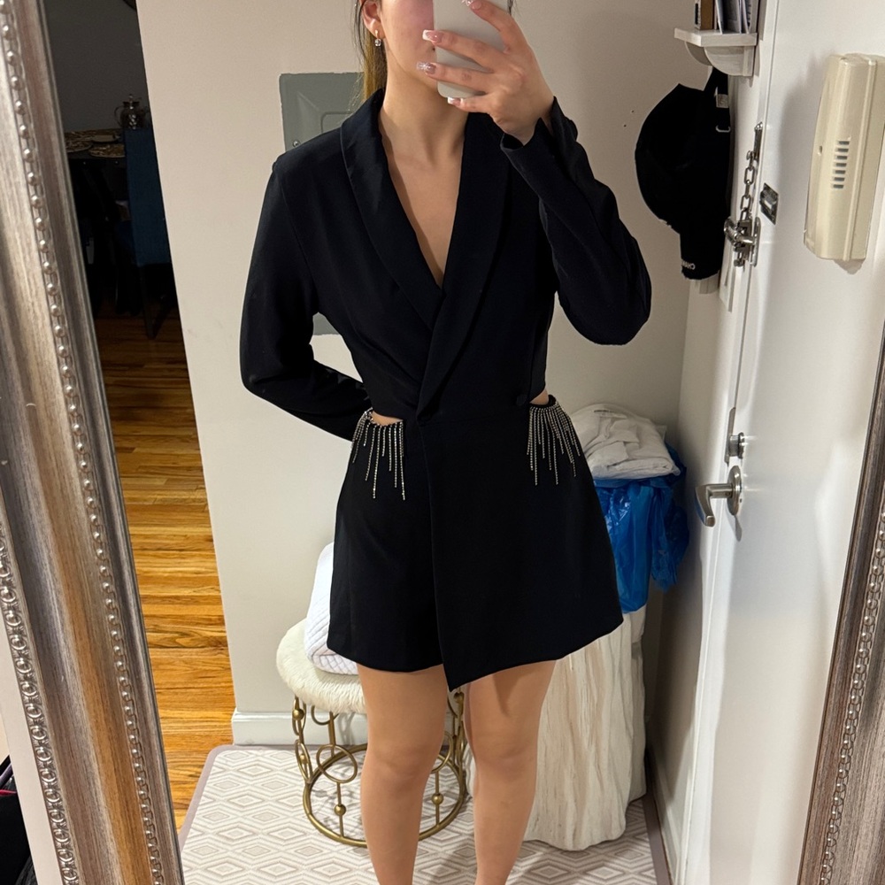 Zara Black Blazer Dress with Silver Details